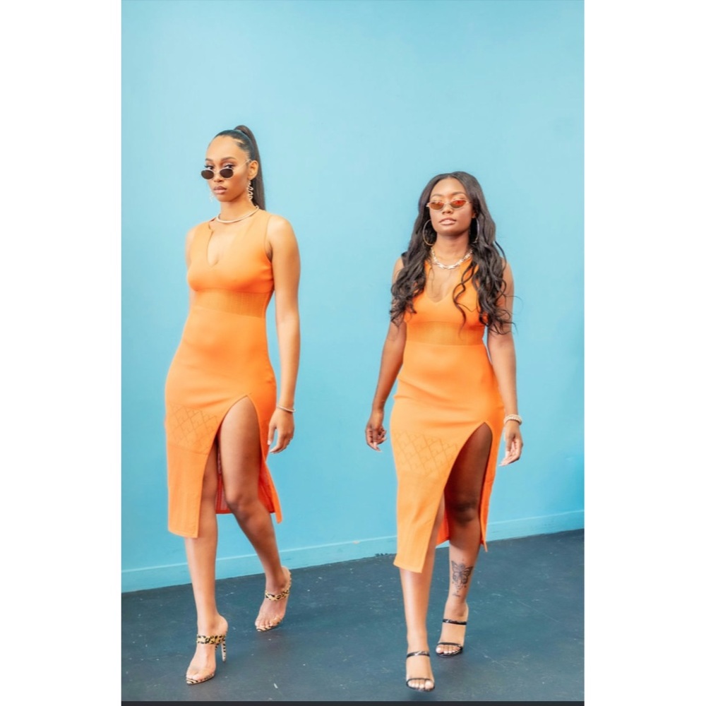 Orange Midi Dress with detail.